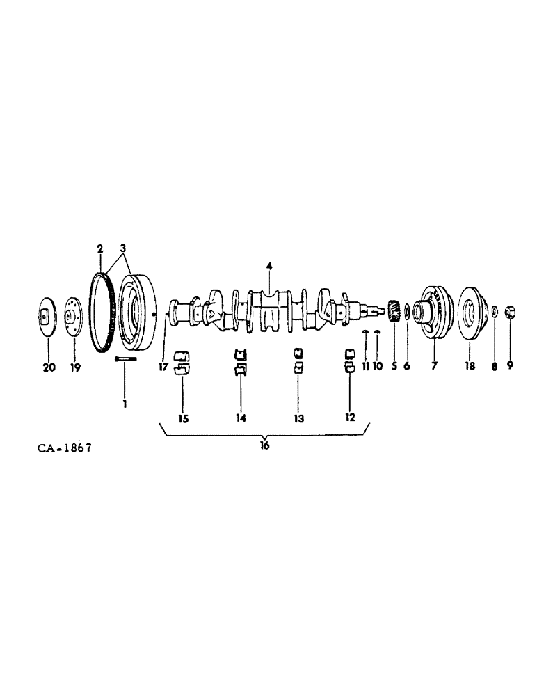 Схема запчастей Case IH C-282 - (C-14) - CRANKSHAFT, FLYWHEEL AND BEARINGS 