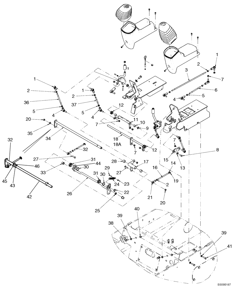 Схема запчастей Case IH 420 - (09-18) - LOADER & GROUND DRIVE CONTROL - LINKAGE (09) - CHASSIS