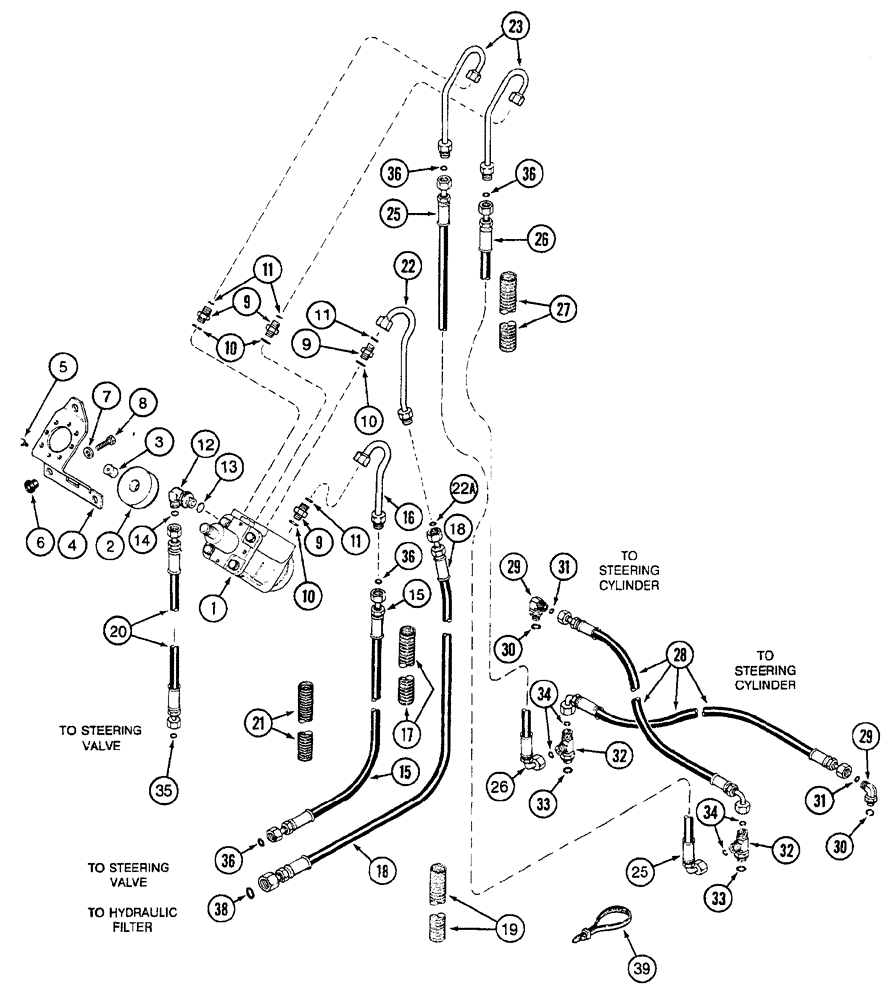 Схема запчастей Case IH 7230 - (5-012) - HYDROSTATIC STEERING SYSTEM, STEERING PUMP TO STEERING CYLINDER, MFD TRACTOR (05) - STEERING