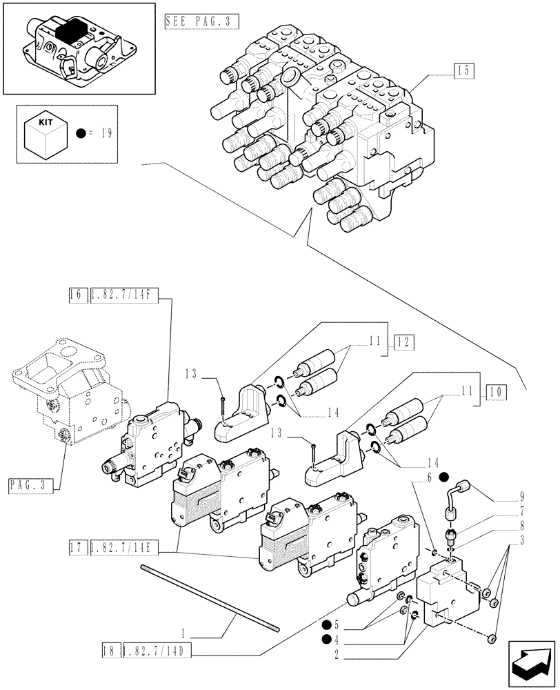 Схема запчастей Case IH MXM190 - (1.82.7/14[04]) - (VAR.252) BATTERY WITH FIVE CONTROL VALVES WITH ELECTRONIC CONTROL - D5504 (07) - HYDRAULIC SYSTEM