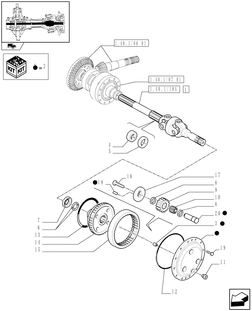 Схема запчастей Case IH PUMA 155 - (1.40.1/10) - (CL.4) FRONT AXLE W/MULTI-PLATE DIFF. LOCK AND STEERING SENSOR - GEARS AND DIFFERENTIAL AXLE (04) - FRONT AXLE & STEERING