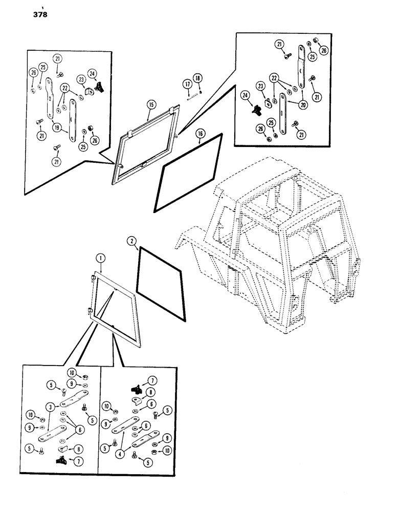 Схема запчастей Case IH 870 - (378) - CAB, WINDOWS, FIRST USED CAB SERIAL NUMBER 7821251 (09) - CHASSIS/ATTACHMENTS