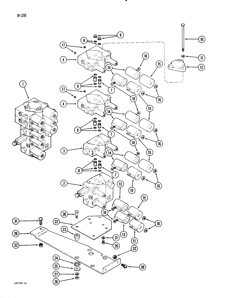 Схема запчастей Case IH 1620 - (8-28) - CONTROL VALVE AND MOUNTING, COMBINES WITH BEFORE AND AFTER REEL CONTR0L (07) - HYDRAULICS