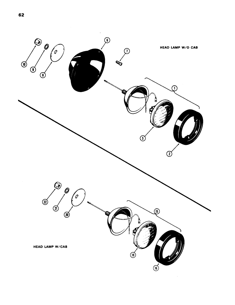 Схема запчастей Case IH 1170 - (062) - LIGHTING EQUIPMENT, (451B) DIESEL ENGINE, HEAD LAMPS (04) - ELECTRICAL SYSTEMS