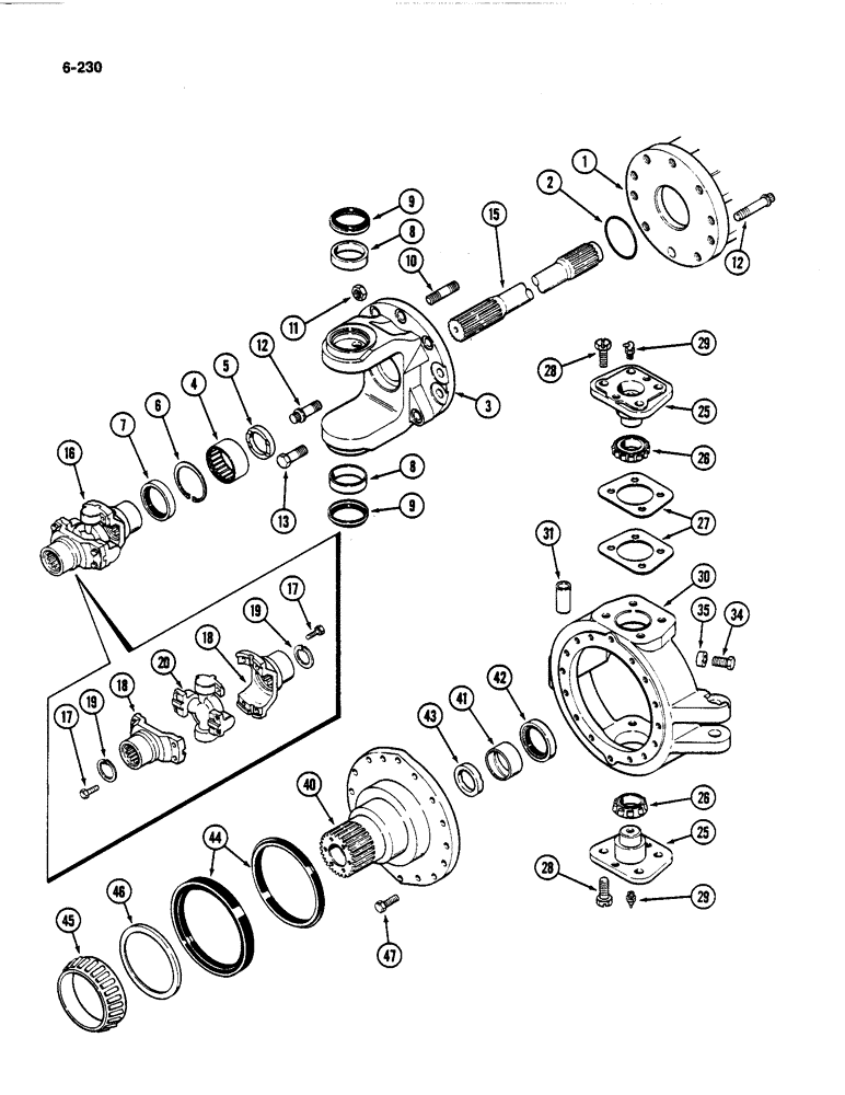 Схема запчастей Case IH 4494 - (6-230) - REAR AXLE ASSEMBLY RIGHT TRUNNION & SPINDLE, TRUNNION WITH BEARING, PRIOR TO AXLE SERIAL NO. 1305953 (06) - POWER TRAIN