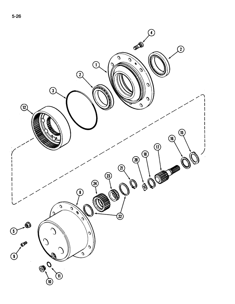 Схема запчастей Case IH 3394 - (5-26) - FRONT AXLE PLANETARIES AND HUB (05) - STEERING