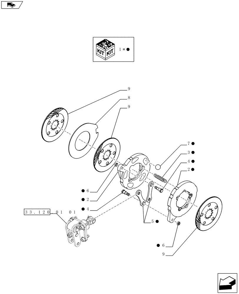 Схема запчастей Case IH FARMALL 75C - (33.120.01[03]) - TRANSMISSION BRAKE - BRAKE CALIPER AND DISCS (33) - BRAKES & CONTROLS