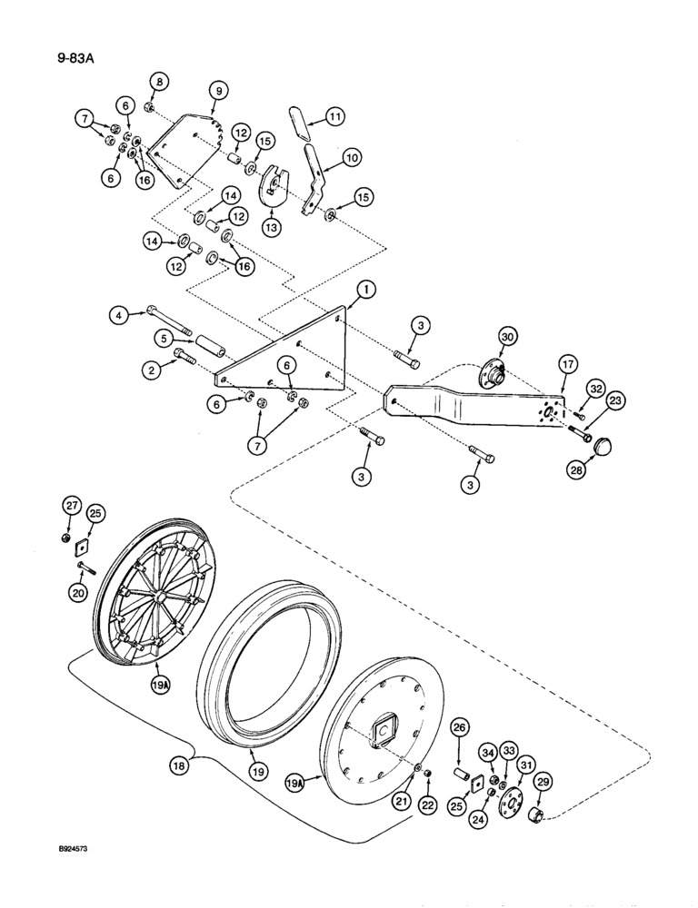 Схема запчастей Case IH 8600 - (9-083A) - OPTIONAL 18 INCH DEPTH PRESS WHEEL, WITH TWO PIECE SPLIT PRESS WHEEL, P.I.N. 141275 AND AFTER (09) - CHASSIS/ATTACHMENTS