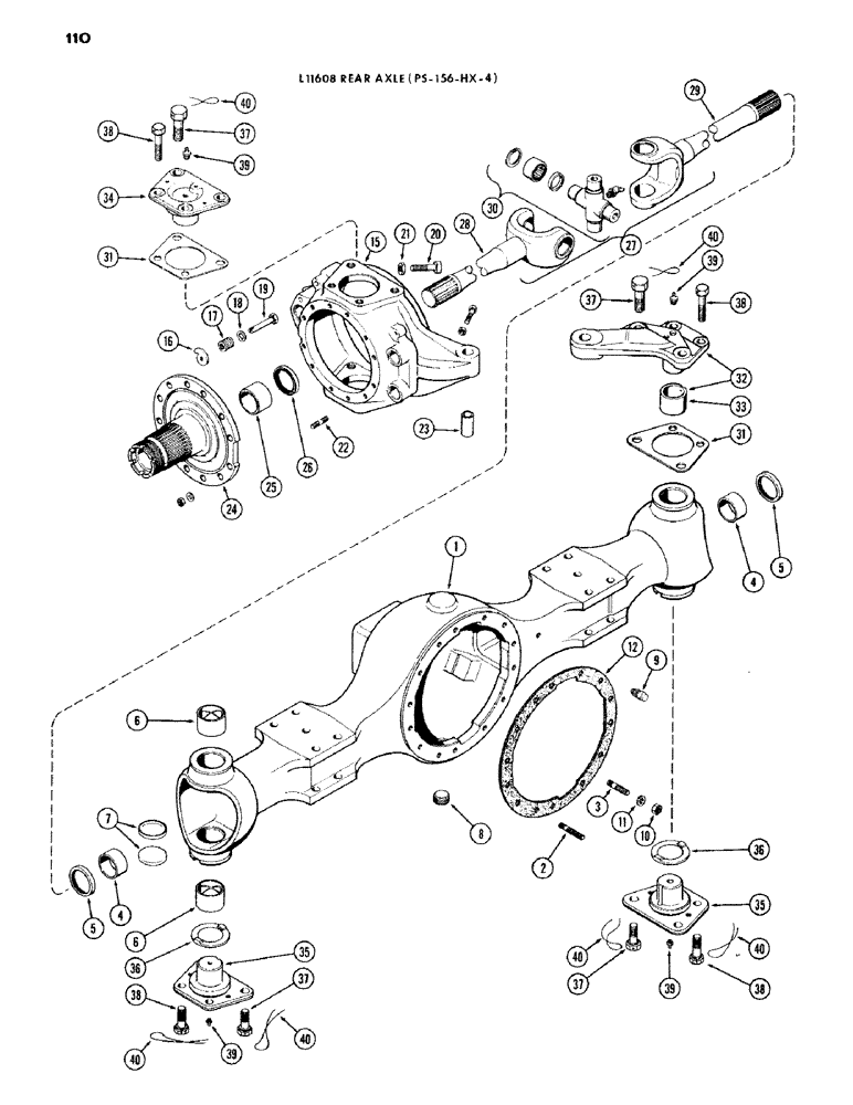 Схема запчастей Case IH 1200 - (110) - L11608 REAR AXLE HOUSING AND KNUCKLE (06) - POWER TRAIN