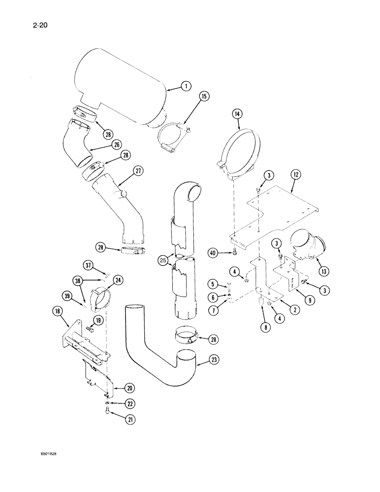 Схема запчастей Case IH 7130 - (2-020) - EXHAUST SYSTEM, P.I.N. JJA0033579 AND AFTER (02) - ENGINE