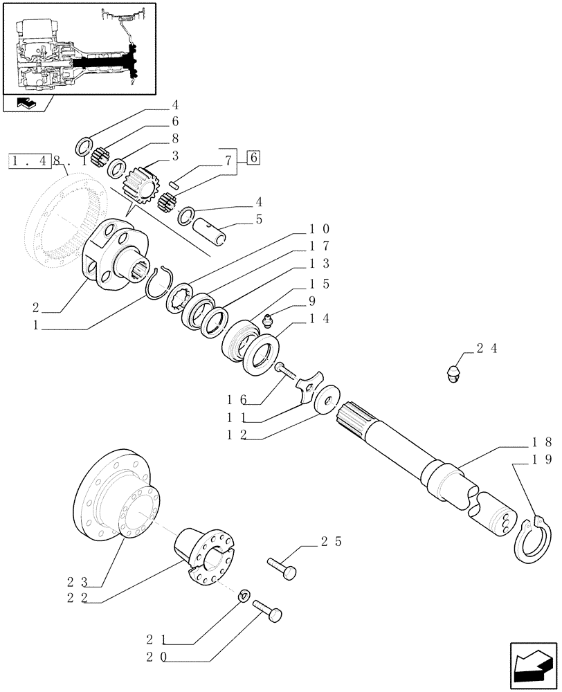 Схема запчастей Case IH PUMA 165 - (1.48.1/04) - (VAR.431-431/1-437-437/1) BAR AXLE 98" AND 112" FINAL DRIVE, GEARS AND SHAFTS (05) - REAR AXLE