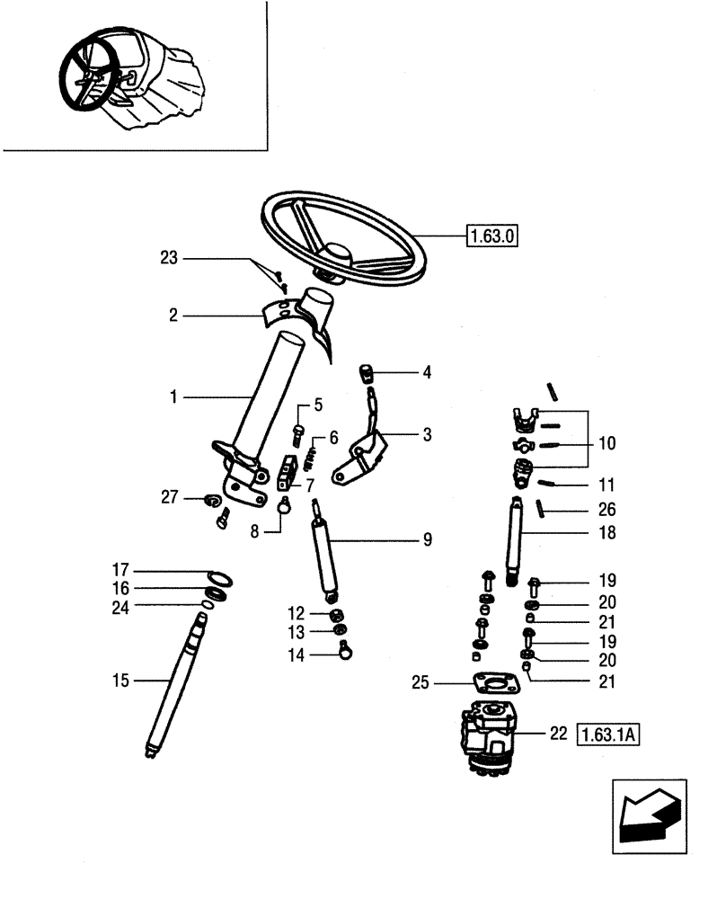 Схема запчастей Case IH JX75 - (1.63.1) - POWER STEERING - SPRAG, SPACER AND SHAFT (04) - FRONT AXLE & STEERING