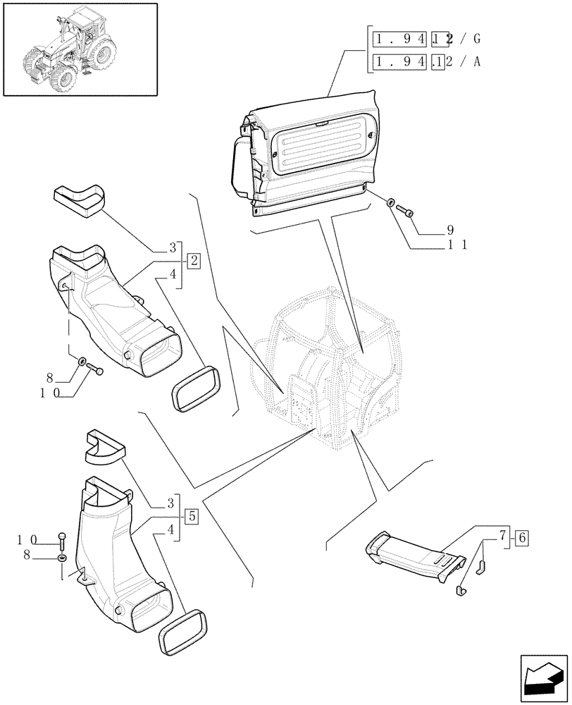 Схема запчастей Case IH MAXXUM 100 - (1.94.2[01]) - HEATING - AIR CONDITIONING - FAN AND VENTILATION DUCTS (10) - OPERATORS PLATFORM/CAB