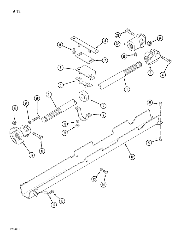 Схема запчастей Case IH 495 - (6-074) - MECHANICAL FRONT DRIVE "CARRARO", DRIVE SHAFT AND SHIELD (06) - POWER TRAIN