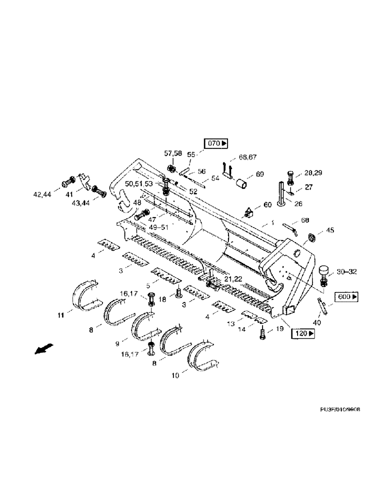 Схема запчастей Case IH PU3F0 - (05) - FRAME, PU3FO (58) - ATTACHMENTS/HEADERS