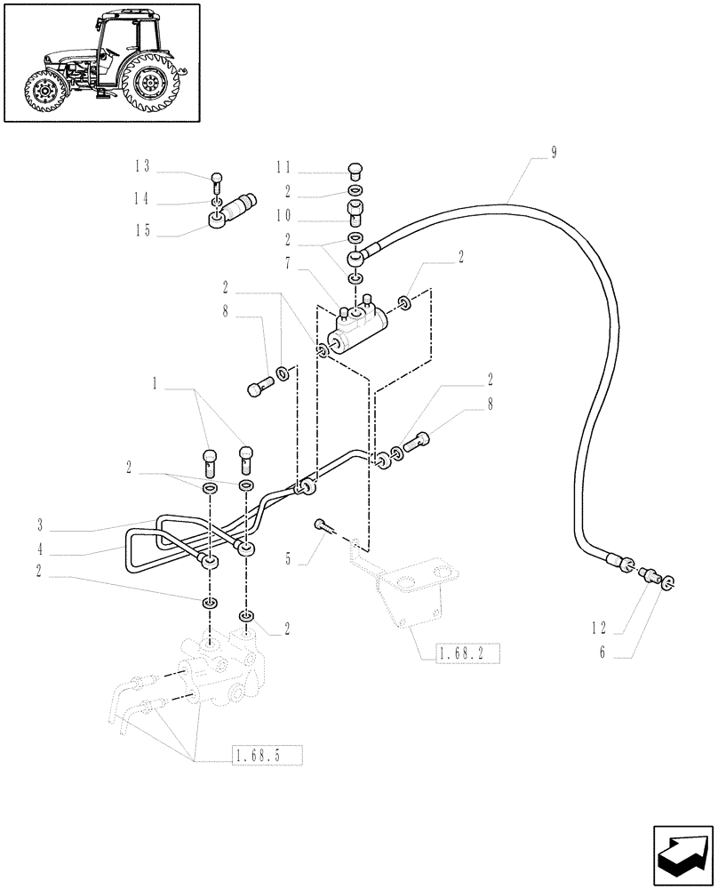 Схема запчастей Case IH JX1060C - (1.68.5/03) - (VAR.324) STANDARD FRONT AXLE W/LOCK, DIFFERENTIAL MEC. W/FRONT BRAKE (40KM/H) - VALVE (05) - REAR AXLE