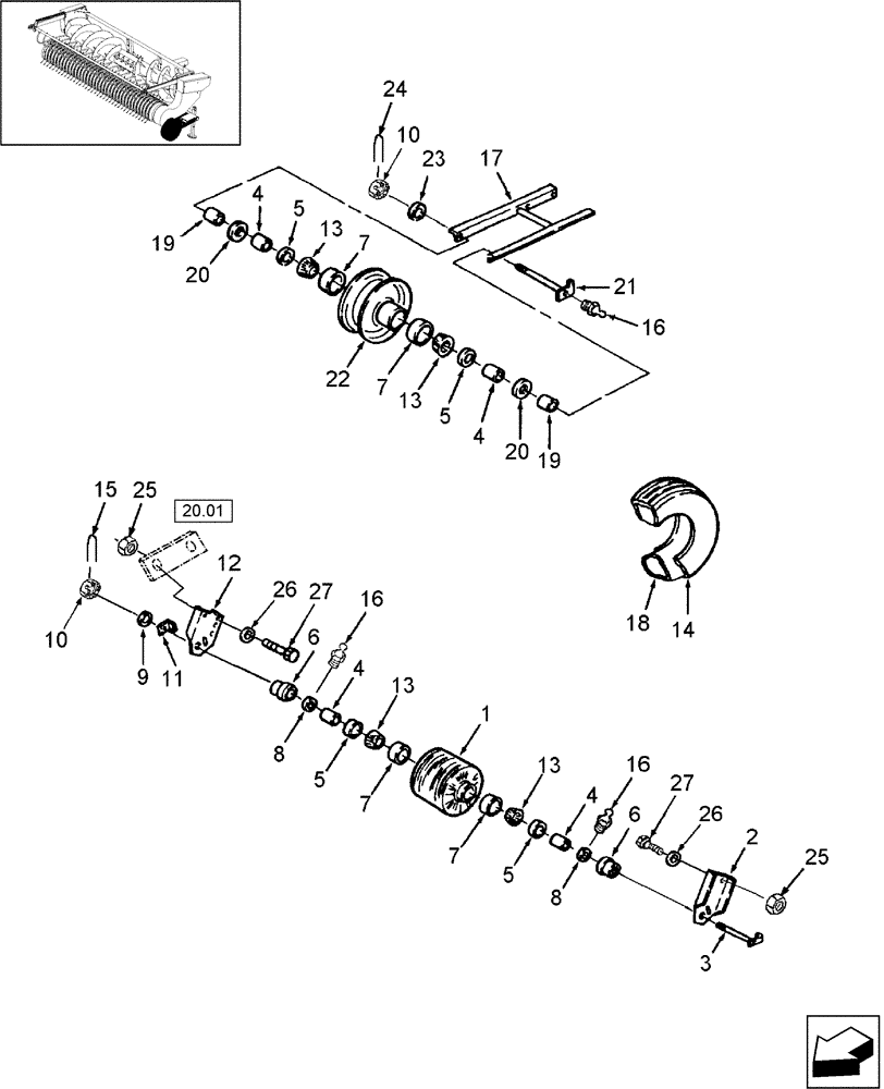 Схема запчастей Case IH HDX20P - (20.08) - ROLLER MOUNT & GAUGE WHEEL (58) - ATTACHMENTS/HEADERS