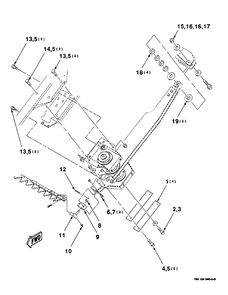 Схема запчастей Case IH 8820 - (2-12) - SWAYBAR MOUNTING ASSEMBLY, LEFT (58) - ATTACHMENTS/HEADERS