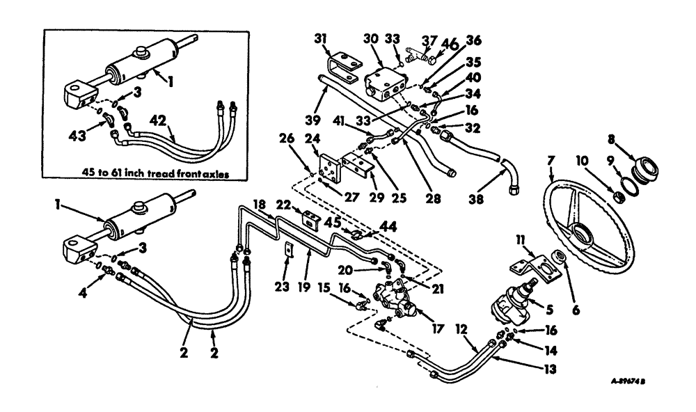 Схема запчастей Case IH 444 - (J-06) - STEER MECHANISM, HYDROSTATIC POWER STEERING, TRACTORS WITH 45-61" & 49-69" NARROW TREAD FRONT AXLES Steering Mechanism