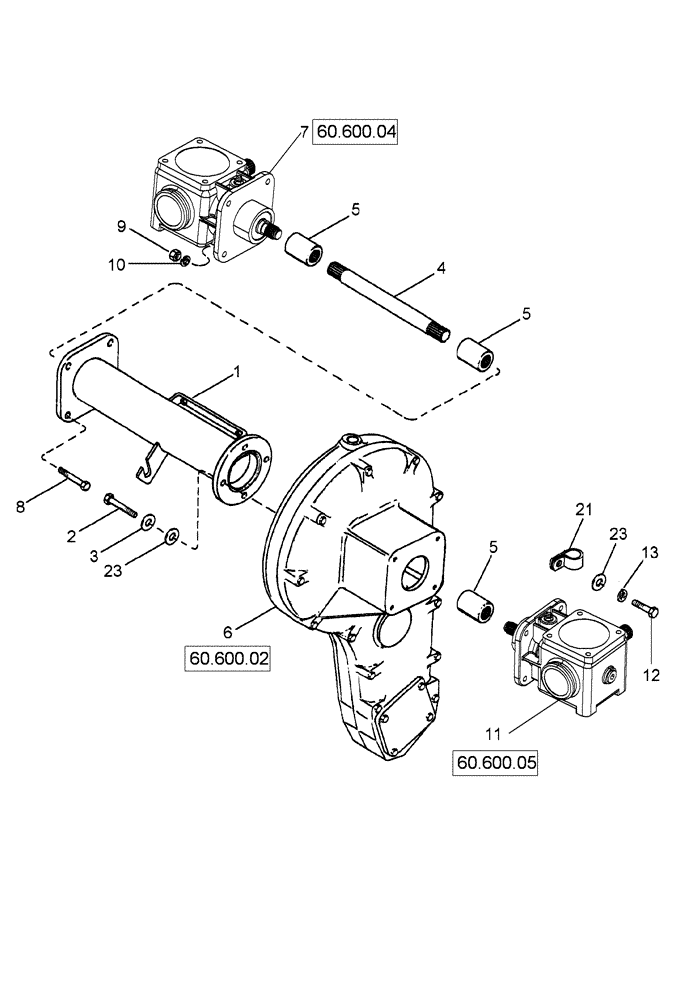 Схема запчастей Case IH 625 - (60.600.03) - DRUM DRIVE - GEARBOX COUPLERS AND SUPPORT (60) - PRODUCT FEEDING