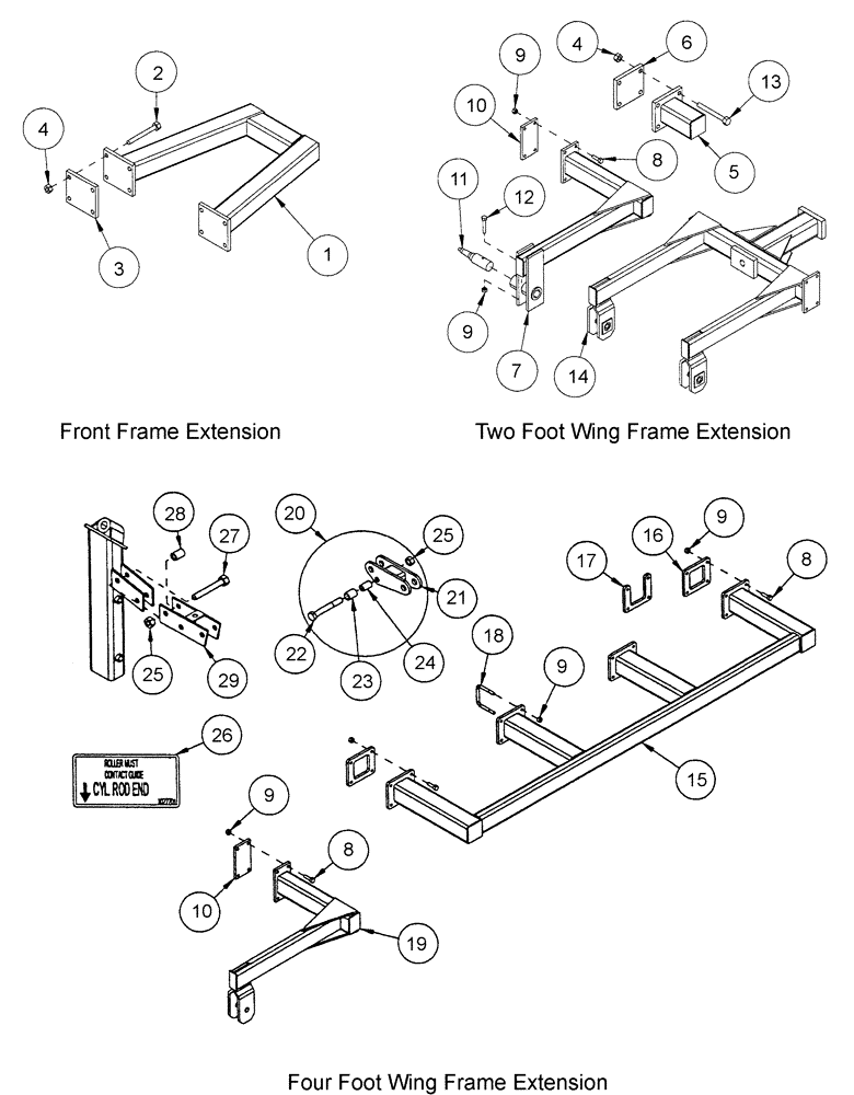 Схема запчастей Case IH ATX - (10-02) - FRAME EXTENSIONS - OPTIONAL, FRONT FRAME EXTENSION, TWO & FOUR FOOT WING FRAME EXTENSION (09) - CHASSIS/ATTACHMENTS