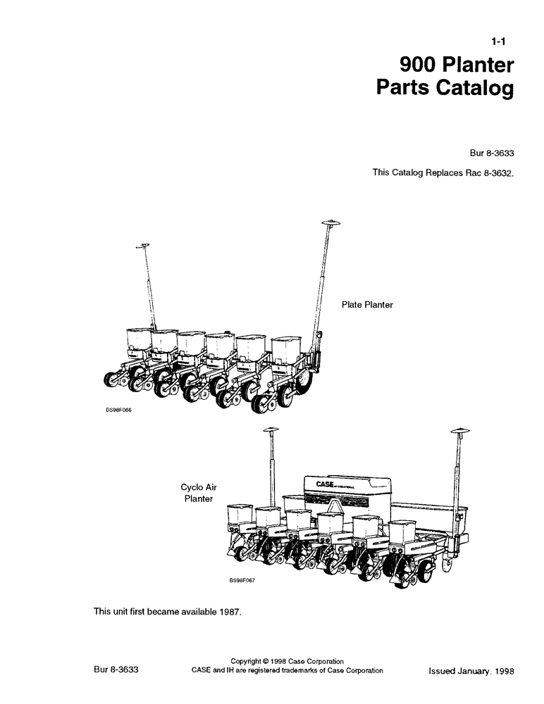 Схема запчастей Case IH 900 - (1-1) - 900 PLANTER PARTS CATALOG (00) - PICTORIAL INDEX