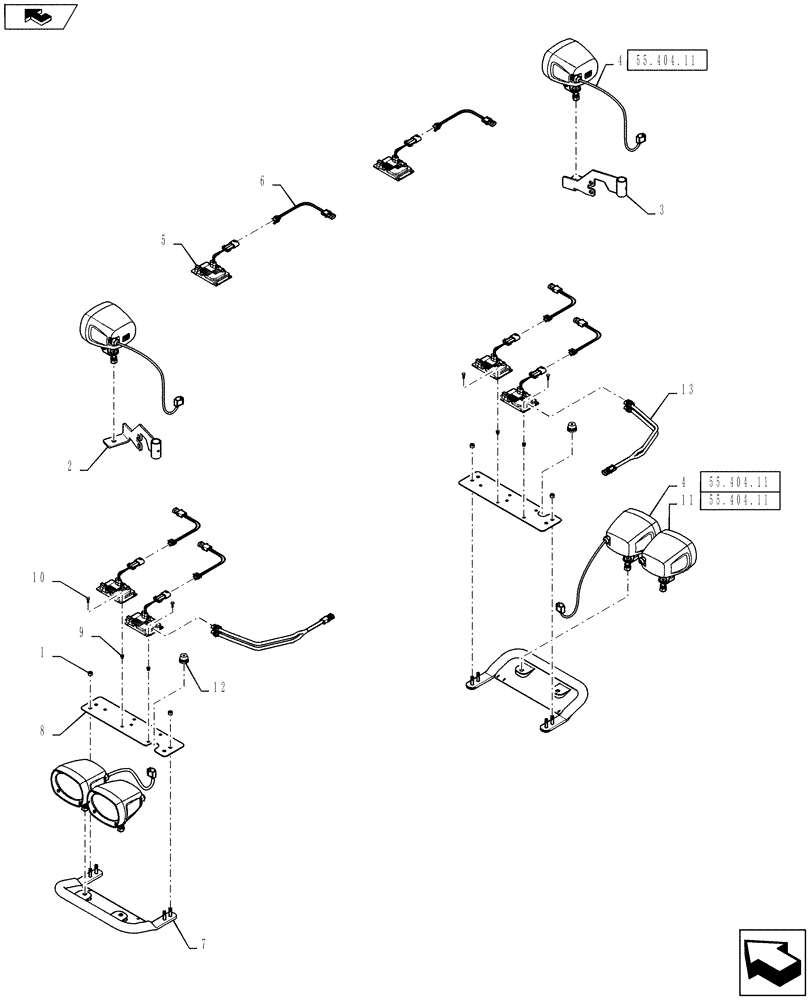 Схема запчастей Case IH TITAN 4030 - (55.404.10) - HID ROOF LIGHTING (55) - ELECTRICAL SYSTEMS