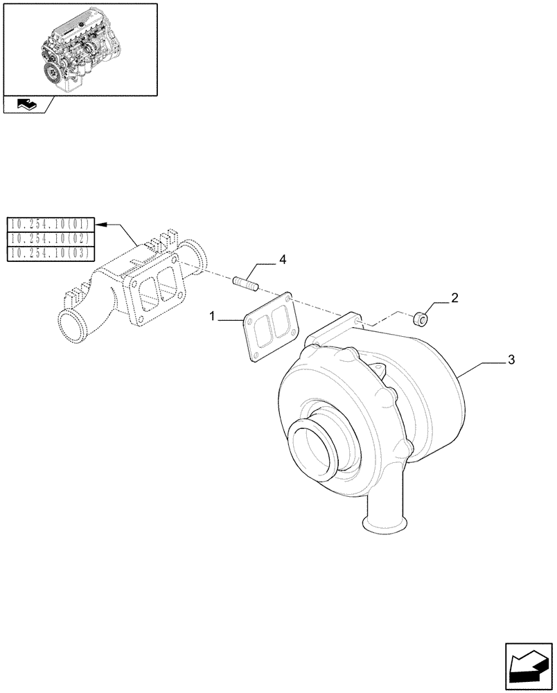 Схема запчастей Case IH 9010 - (10.250.05[03]) - TURBOCHARGER - 9010 (10) - ENGINE