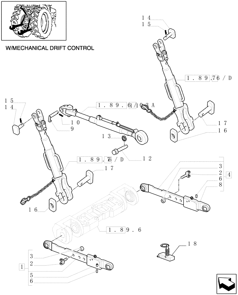 Схема запчастей Case IH MXU115 - (1.89.6/03[01A]) - (VAR.916) IMPLEMENT LINKAGE DEVICE WITH TELESCOPIC ARMS - TOP LINK, TIE-RODS AND ARMS-D5300 (09) - IMPLEMENT LIFT