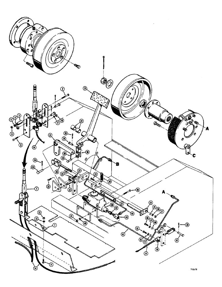 Схема запчастей Case IH 1530 - (044) - BRAKE SYSTEM, PARKING BRAKE, MASTER CYLINDER, BRAKE PEDAL AND LINKAGE (07) - BRAKES