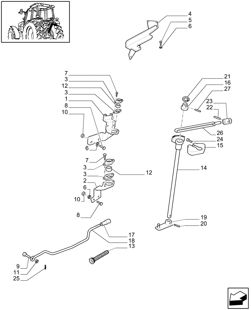 Схема запчастей Case IH MXU115 - (1.96.1/01[01]) - (VAR.834) LIFT EXTERNAL CONTROLS - LEVERS & SUPPORT (L/CAB) (10) - OPERATORS PLATFORM/CAB