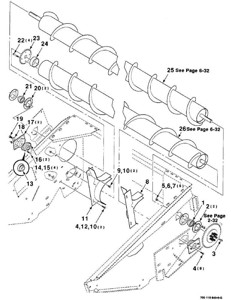 Схема запчастей Case IH 8840 - (6-28) - AUGER MOUNTING ASSEMBLY (16 FOOT) (58) - ATTACHMENTS/HEADERS