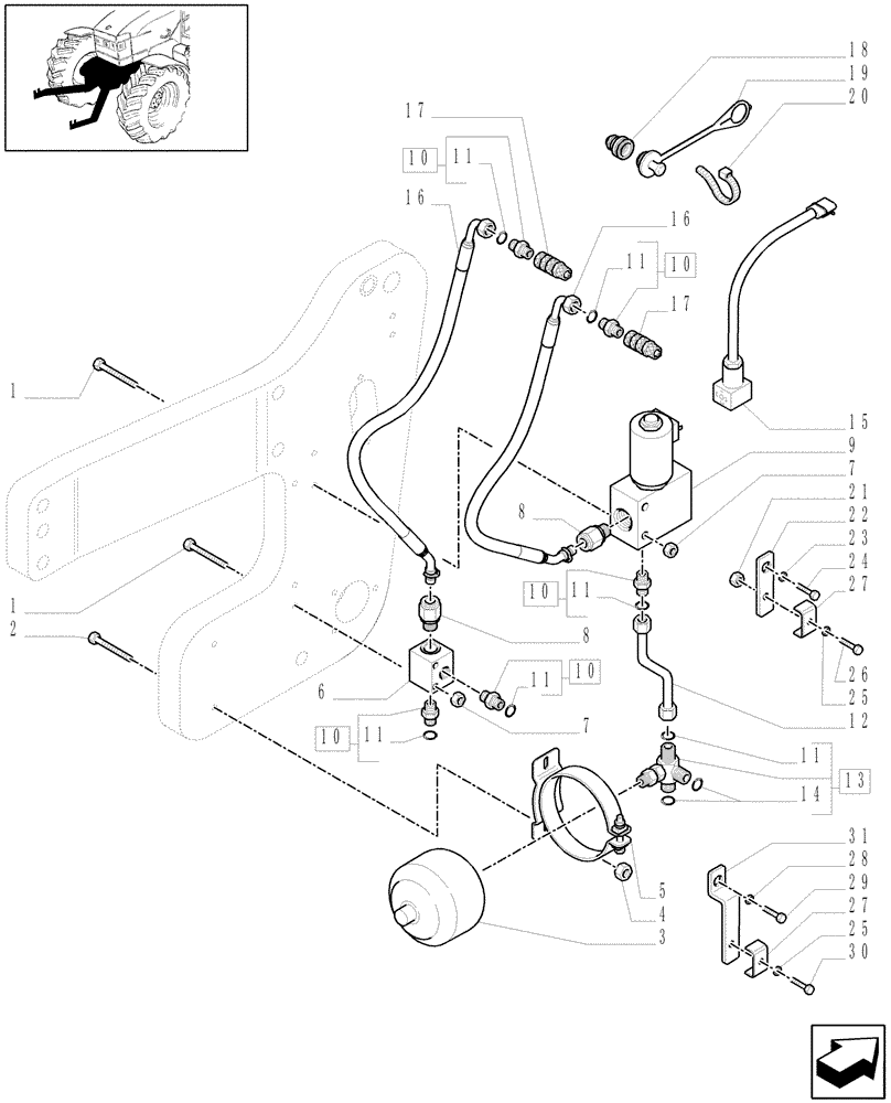 Схема запчастей Case IH MXU125 - (1.81.9/01[03]) - FRONT HYDRAULIC LIFT - LIFT PIPES (07) - HYDRAULIC SYSTEM