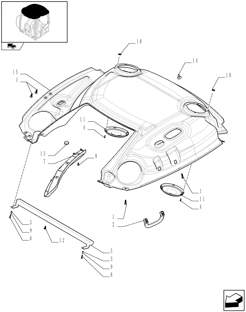 Схема запчастей Case IH PUMA 155 - (1.94.0/01[03A]) - NAR ROOF WITH HIGH PROFILE WITH HIGH VISIBILITY PANEL - HEADLINER - D5936 (10) - OPERATORS PLATFORM/CAB