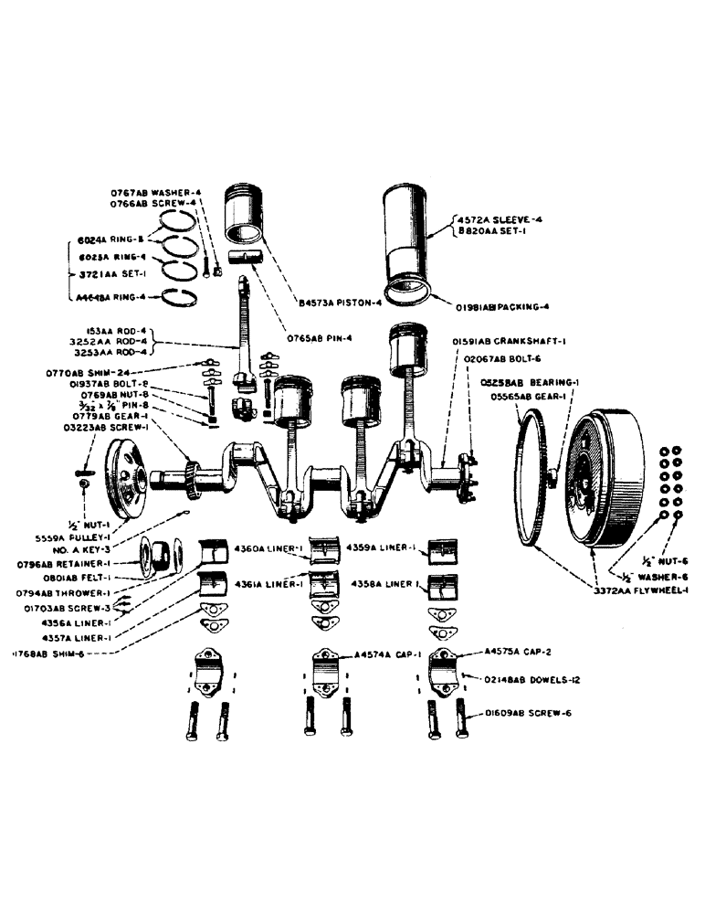 Схема запчастей Case IH D-SERIES - (010) - PISTONS AND CONNECTING RODS AND CRANKSHAFT, FOR TRACTORS WITH 3-7/8" BORE, D, DC, DO, DV (02) - ENGINE