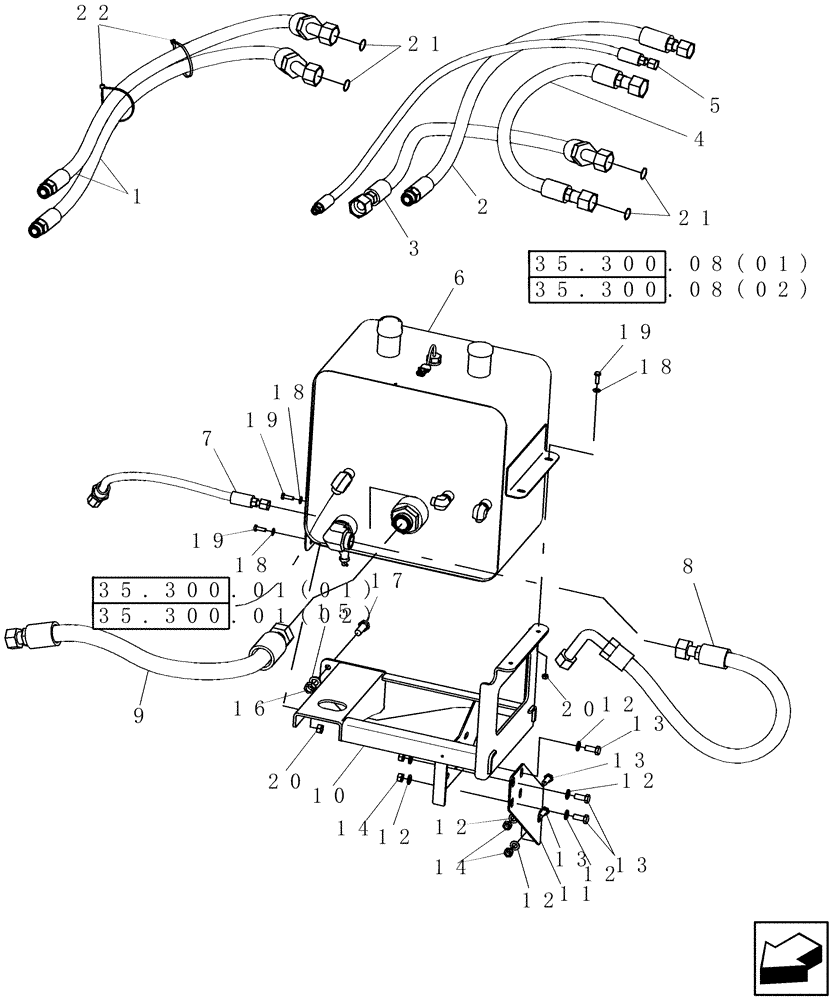 Схема запчастей Case IH 7010 - (35.300.09[03]) - RESERVOIR, HYDRAULIC, WITH HOSES AND SUPPORTS - 8010 (35) - HYDRAULIC SYSTEMS