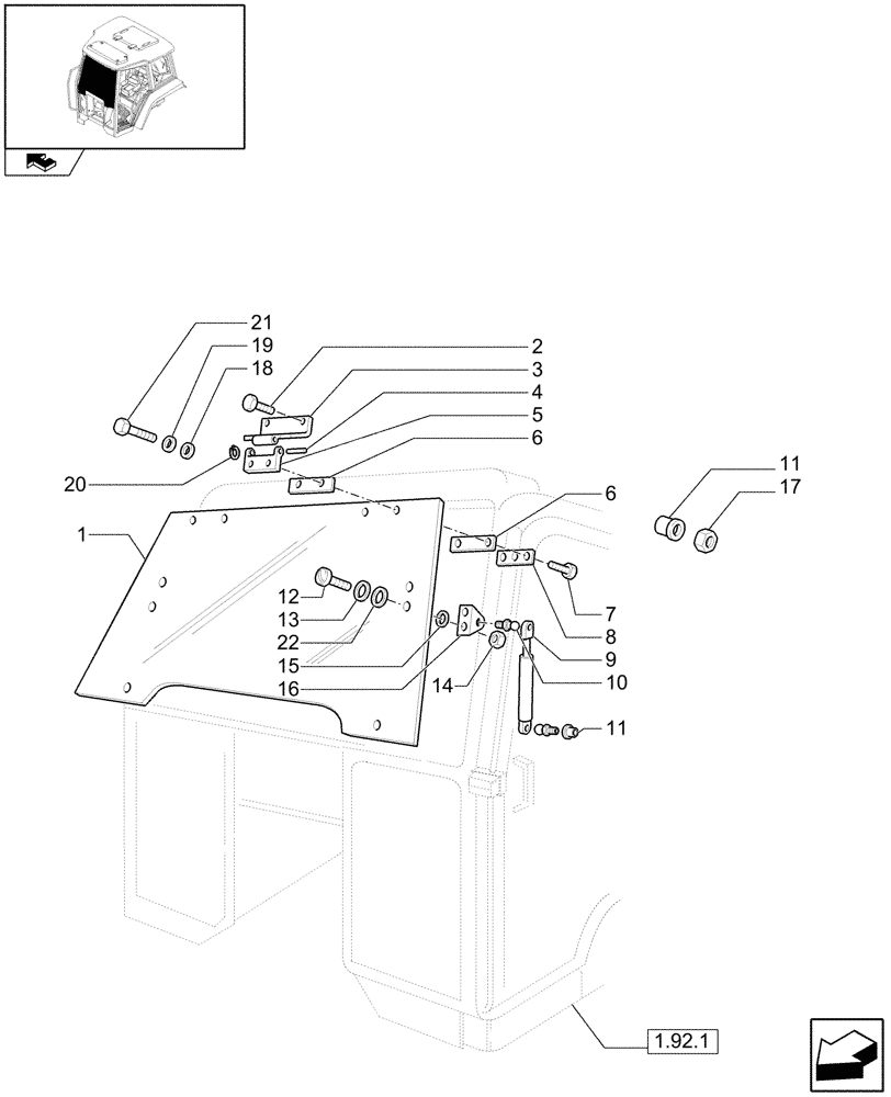 Схема запчастей Case IH FARMALL 85U - (1.92.3/01[01]) - HINGED WINDSHIELD - FASTENERS - W/CAB (VAR.330660) (10) - OPERATORS PLATFORM/CAB