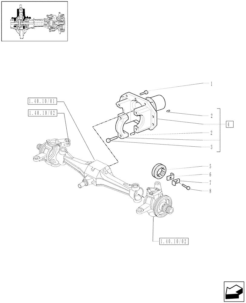 Схема запчастей Case IH JX90 - (1.40.10/05) - 4WD FRONT AXLE - SUPPORT - FOR HIGH CLEARANCE VERSION (04) - FRONT AXLE & STEERING