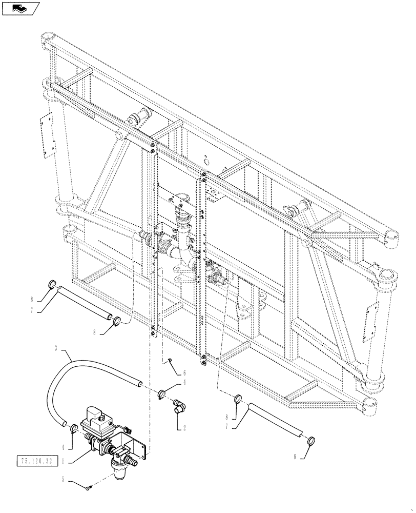 Схема запчастей Case IH 3330 - (75.120.45) - BOOM PLUMBING GROUP, 5 SECTION, CENTER SECTION (75) - SOIL PREPARATION