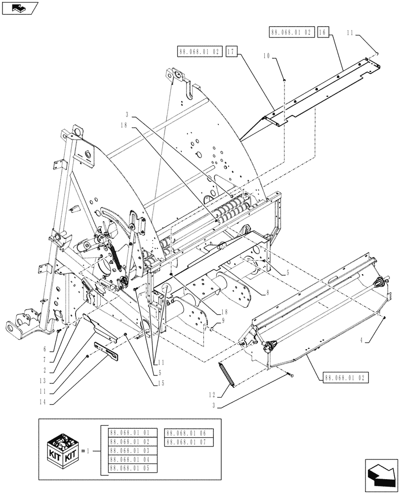 Схема запчастей Case IH RB455A - (88.068.01[01]) - DIA KIT, STANDARD NET, STATIONARY ROLL & BRAKE TENSION MOUNTING (88) - ACCESSORIES