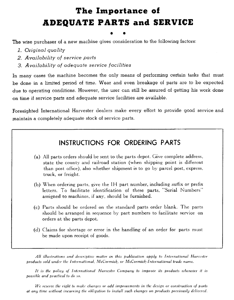 Схема запчастей Case IH 503 - (002) - THE IMPORTANCE OF ADEQUATE PARTS AND SERVICE (00) - GENERAL & PICTORIAL INDEX
