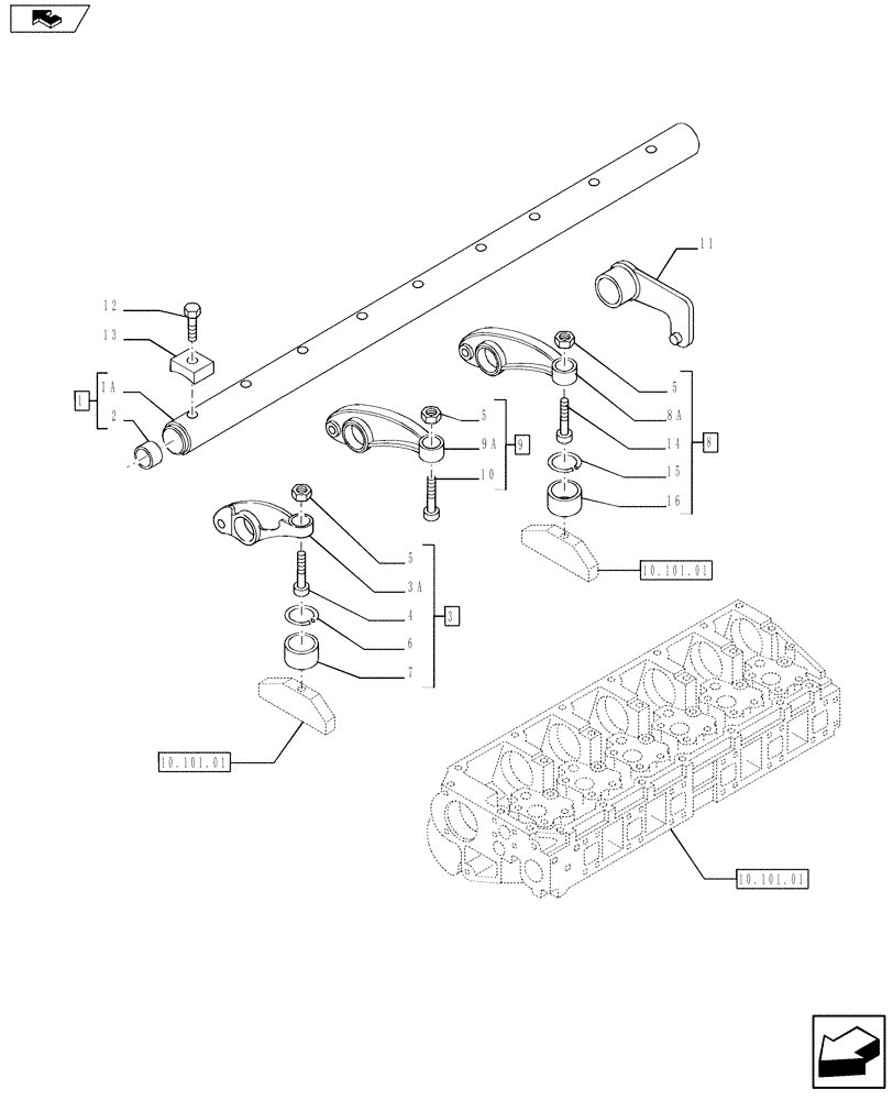 Схема запчастей Case IH F3BFA613C E005 - (10.106.02) - SHAFT & ROCKER ARMS (10) - ENGINE