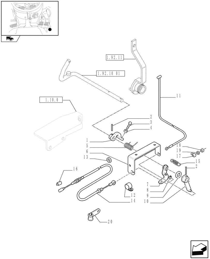 Схема запчастей Case IH FARMALL 105N - (1.92.10[02]) - ACCELERATOR PEDAL, FLEXIBLE CONTROLS AND TRANSMISSION LEVER (10) - OPERATORS PLATFORM/CAB