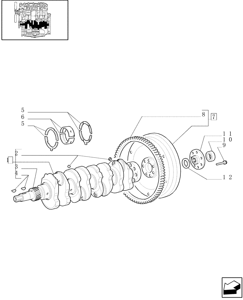 Схема запчастей Case IH JX80U - (0.08.0) - CRANKSHAFT - FLYWHEEL (01) - ENGINE