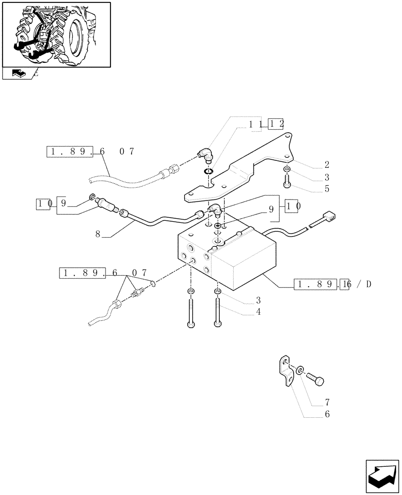 Схема запчастей Case IH FARMALL 95N - (1.89.6[08]) - HYDRAULIC RIGHT LIFTING ROD FOR EDC - VALVE AND SUPPORT - W/CAB (09) - IMPLEMENT LIFT