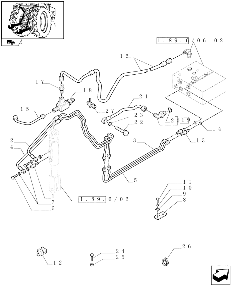 Схема запчастей Case IH FARMALL 105N - (1.89.6/06[01]) - HYDRAULIC LIFT ROD FOR EDC AND TRAILER BRAKE VALVE - TIE ROD, PIPES AND CONNECTIONS (VAR.332966 / 743536) (09) - IMPLEMENT LIFT