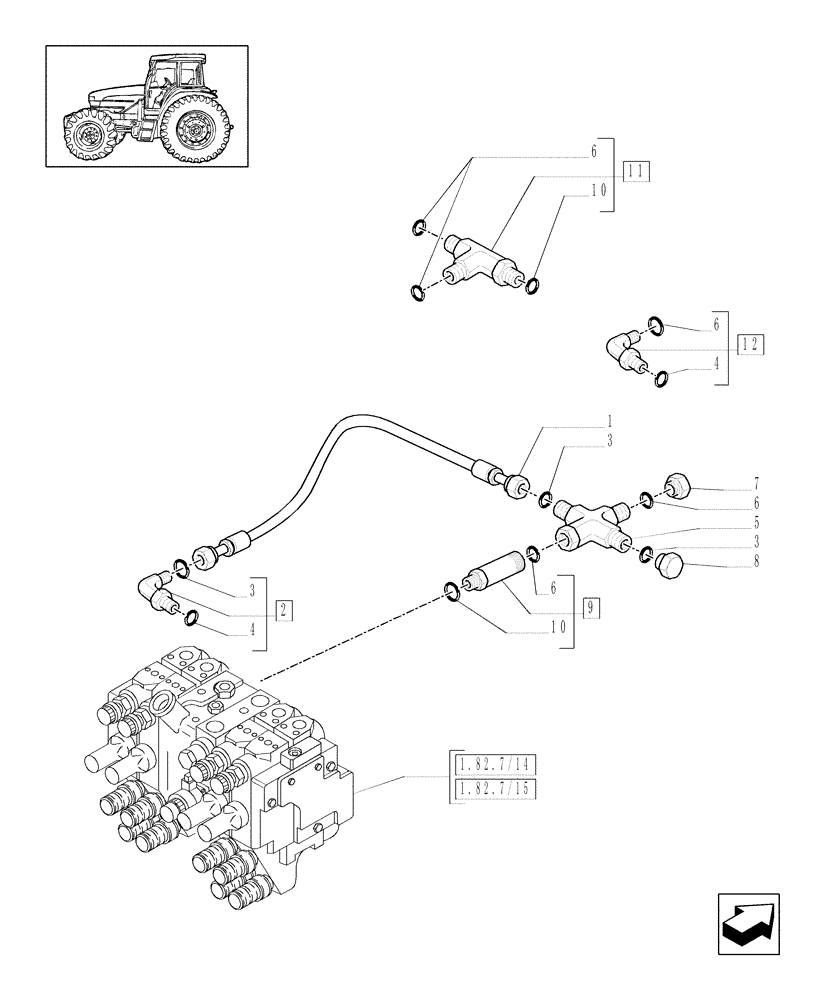 Схема запчастей Case IH MXM190 - (1.82.7/16[02]) - (VAR.484-496) RIGHT TIE ROD AND SPRAG WITH CONTROL VALVES WITH ELECTRONIC CONTROL - PIPES (07) - HYDRAULIC SYSTEM