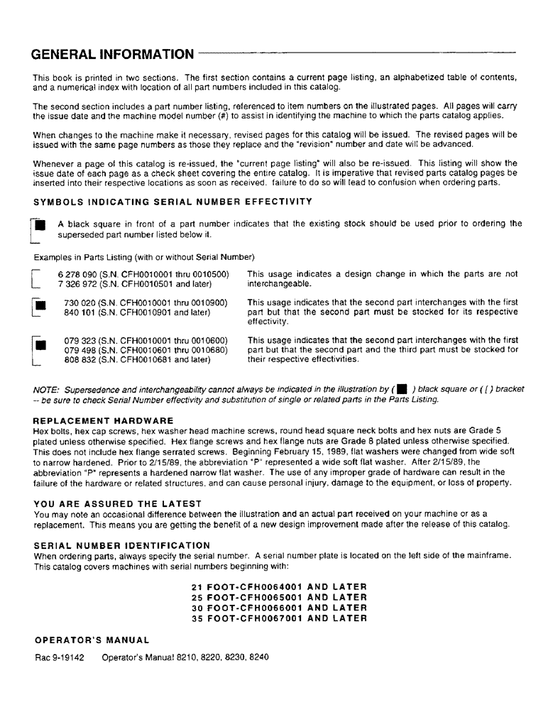 Схема запчастей Case IH 8210 - (1-01) - GENERAL INFORMATION (00) - GENERAL & PICTORIAL INDEX