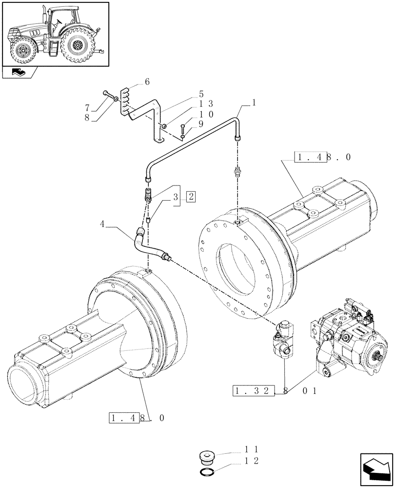 Схема запчастей Case IH PUMA 155 - (1.29.7/01[03]) - BRAKE LUBRICATION PIPES (03) - TRANSMISSION