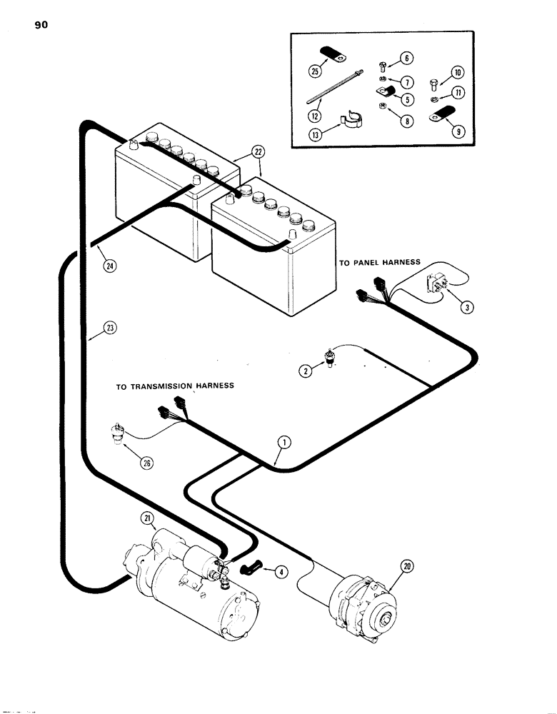 Схема запчастей Case IH 870 - (090) - ELECTRICAL EQUIPMENT AND WIRING, (336B) DIESEL ENGINE, ENGINE HARNESS, FIRST USED ENGINE S/N 2529467 (04) - ELECTRICAL SYSTEMS